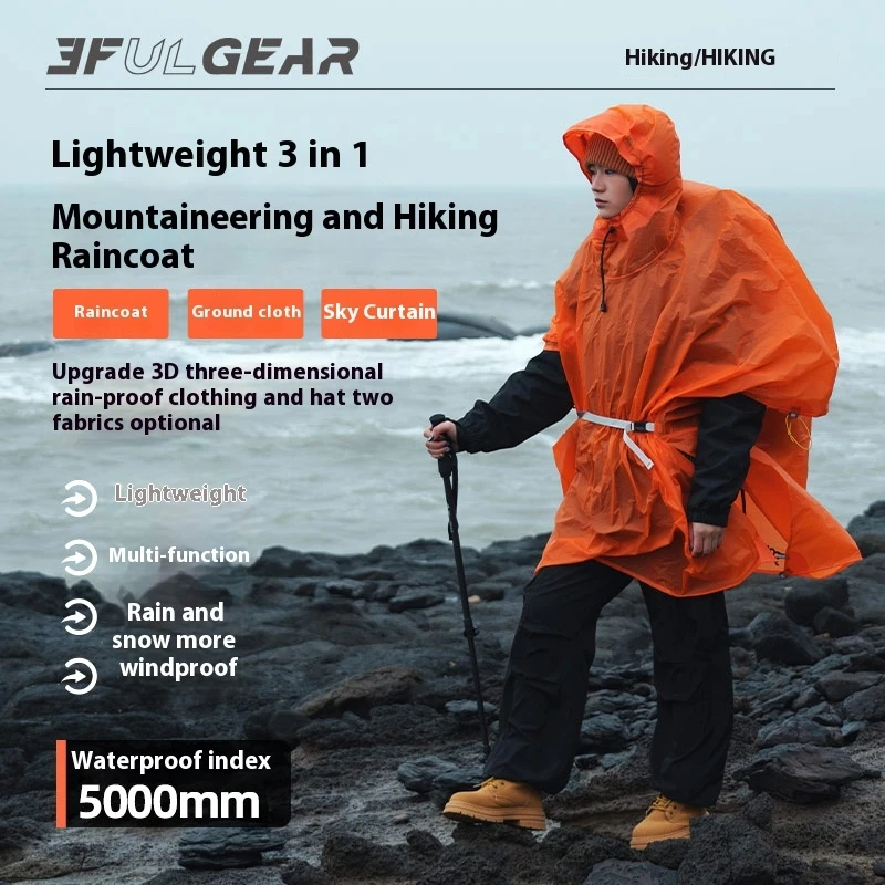 Camping Rain Poncho - 3F UL GEAR Ultraleichter Wanderregenmantel 3-in-1